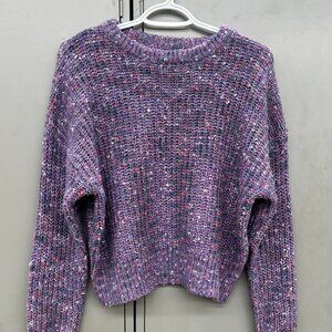NOBO Womens Polyester/Acrylic Cropped Sweater Size LG Purple Pull Over Crew Neck